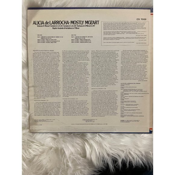 Vintage Classical Vinyl "Mostly Mozart" Alicia de Larocha Mozart Piano Concertos - Picture 8 of 13